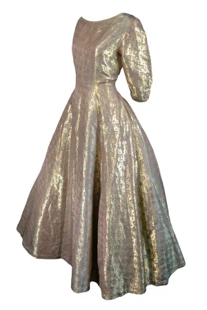 Vintage Gold Metallic Hattie Carnegie Dress from 1950s with Aqua Details