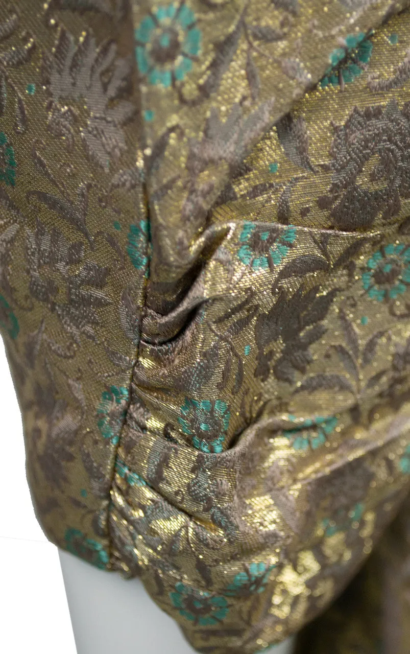 Vintage Gold Metallic Hattie Carnegie Dress from 1950s with Aqua Details