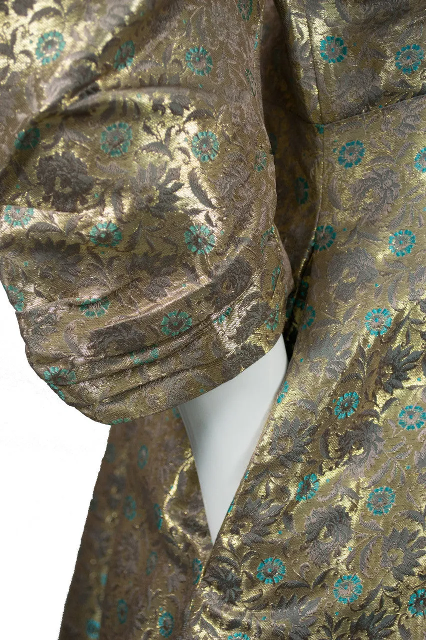 Vintage Gold Metallic Hattie Carnegie Dress from 1950s with Aqua Details